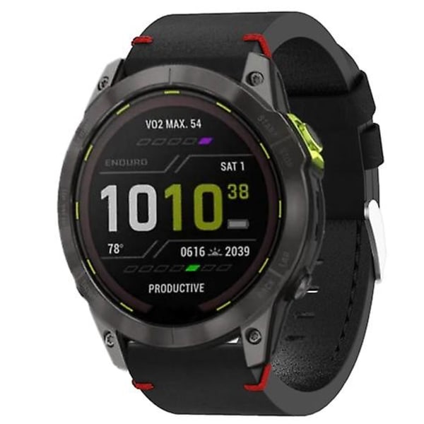 Til Garmin Enduro 2 26mm læder sutur stålspænde urbånd Black