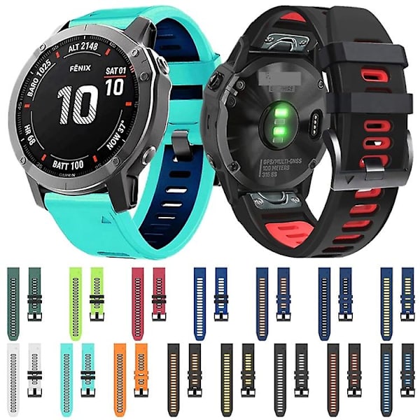 Til Garmin Fenix ​​5 22mm Silikone Sports 2-farvet urrem Black-Red