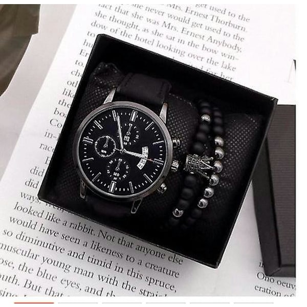 Stort urskive kalender skala frostet bælte quartz armbåndsur krone armbånd 3stk/sæt Style one suit