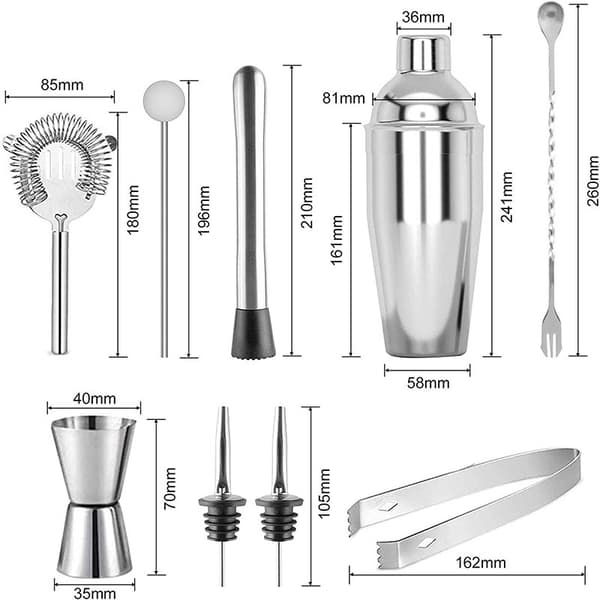 Cocktail Shaker Sæt 9 Dele Rustfrit Stål Cocktail Shaker Bartender Værktøj 750ml