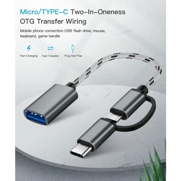 Feylan 2-in-1 USB 3.0 OTG-sovitinkaapeli, tyyppi-C, mikro-USB - USB 3.0 -liitäntä, latauskaapeli, matkapuhelimen muuntaja Gray