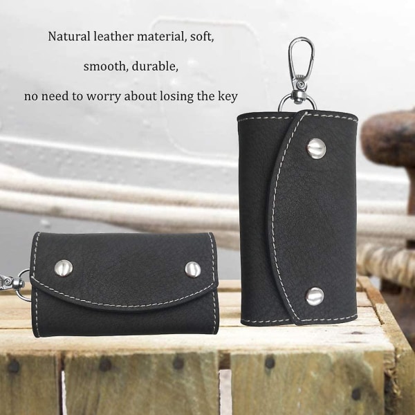 Svart case, lädernyckelhållare Unisex lädernyckelfodral Case Nyckelring
