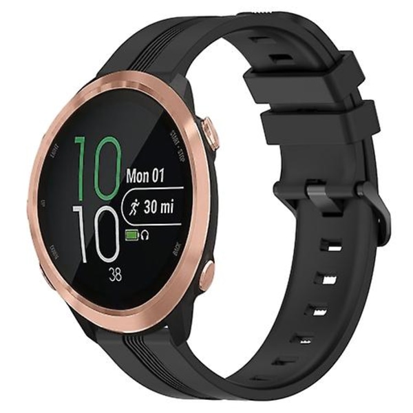 Til Garmin Forerunner 645 Music 20mm konkav stribet Slicone urbånd Black