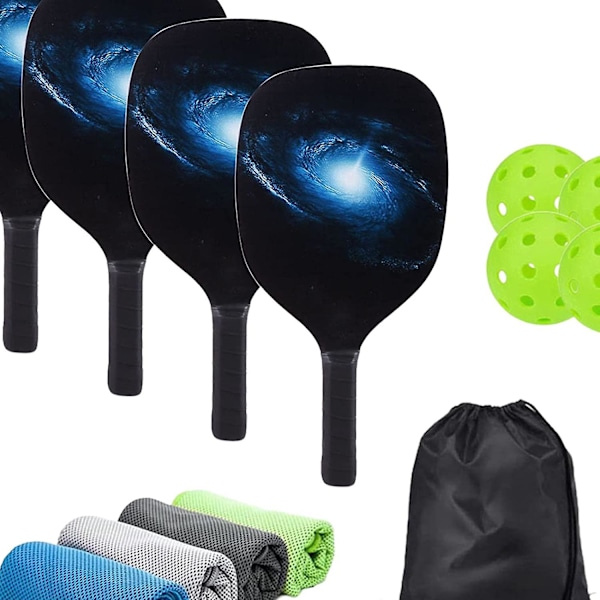 Pickleball Paddle Set, lätta pickleball racketar med komfortgrepp, 4 Pickleball paddlar, 4 bollar, 1 Pickleball förvaringsväska, 4 handdukar