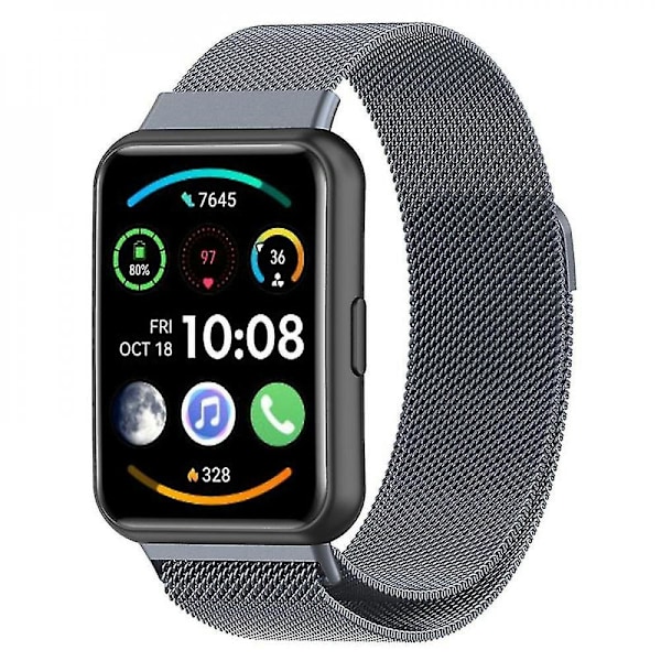 Milanese finmaskigt armband i rostfritt stål, handledsrem kompatibel med Huawei Watch Fit 2/Watch Fit 2 Active GQU Grey Style D