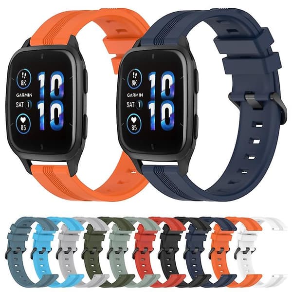 För Garmin Forerunner Sq2 20 mm konkavt randigt Slicone watch Black