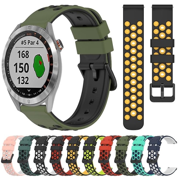 For Garmin Approach S40 20 mm tofarget porøs silikonklokkerem Olive Green-Black