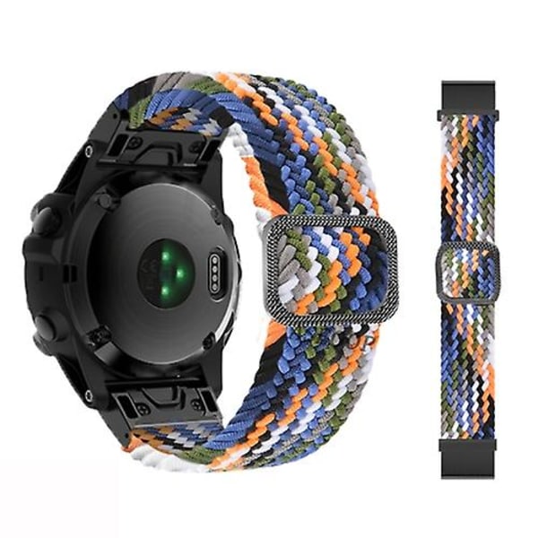 For Garmin Fenix ​​7 justerbart nylonflettet elastisitetsklokkebånd Colorful Denim