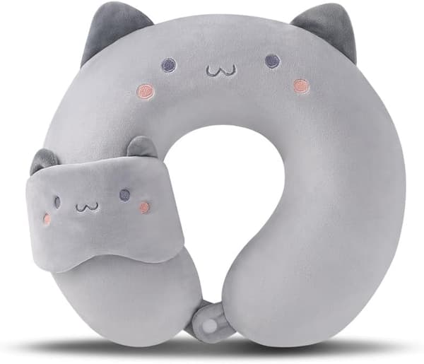 Rejsepude i memoryskum til børn med sovemaske (kat)
