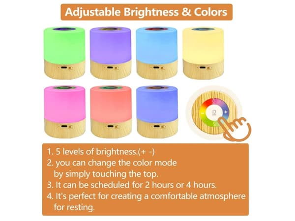Mini LED Natlampe Smart Bordlampe Berøringsstyring 2/4 Timer Timing Dæmpbar USB Genopladelig Bærbar