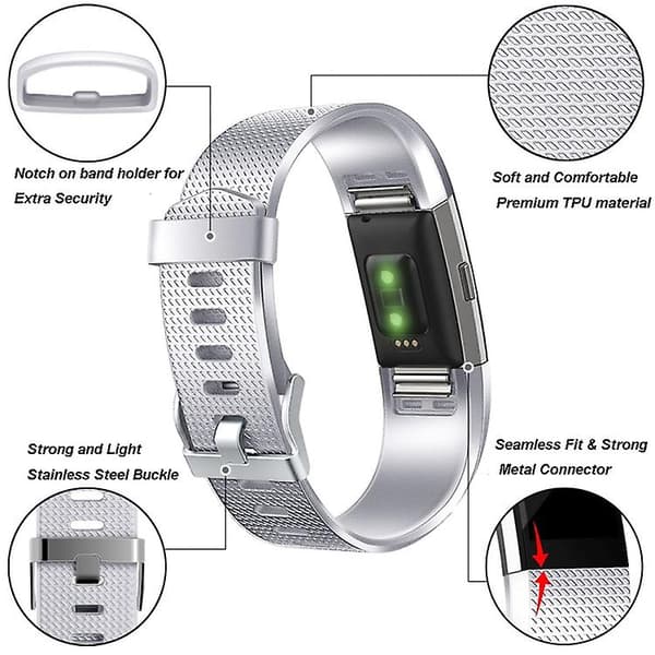 För Fitbit Charge 2-rutigt watch Silver