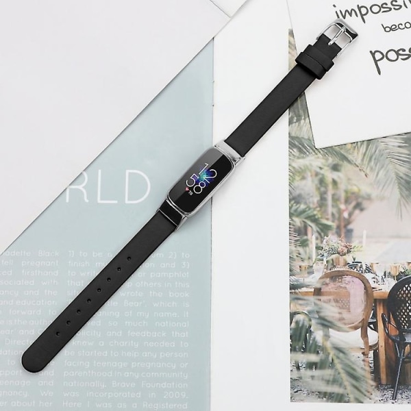 For Fitbit Luxe Leather Watch Band Black