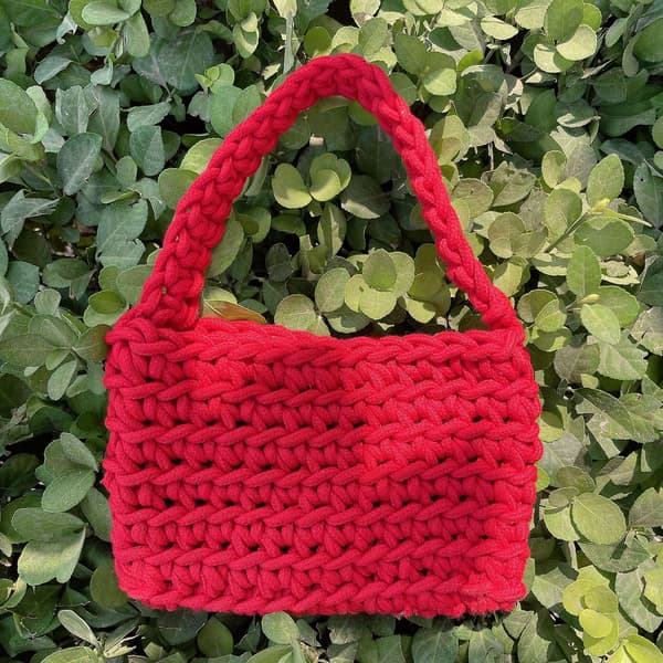Stickade Damhandväskor Casual Rope Woven Axelväska Rose