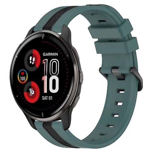 Til Garmin Venu 2 Plus 20 mm lodret tofarvet silikoneurrem Green-Black