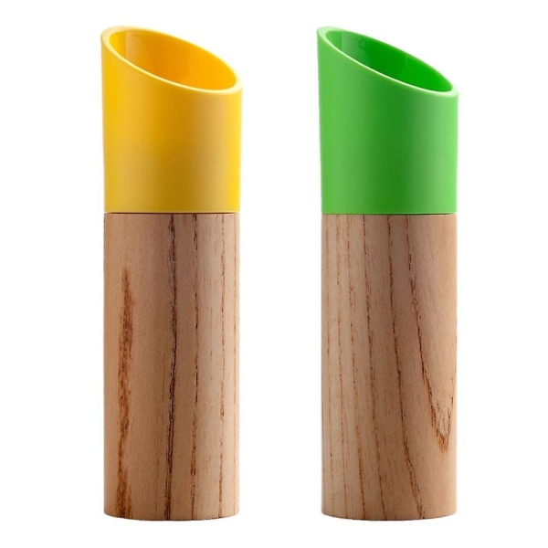 Suola- ja set, manuaalinen puupippurimylly ja suolamylly säädettävällä karkeudella yellow   green