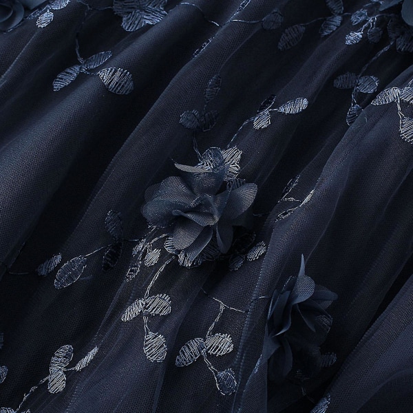 Lång Tutu-kjol i tyll för kvinnor 3d-blombroderi Enfärgad midi- mesh med hög midja Navy