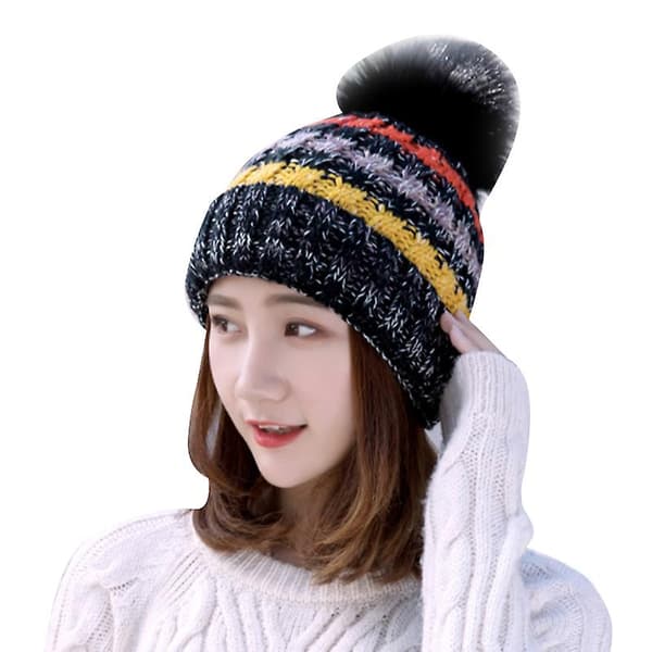 Dame Vinter Varm Strikket Lue Hette Skjerf Pom Pom Lue Hette Gray
