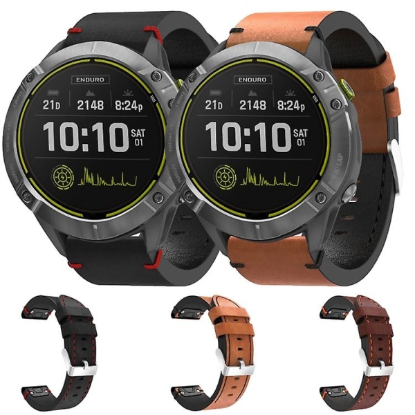 Til Garmin Enduro 26mm Læder Sutur Stål Spænde Urbånd Brown