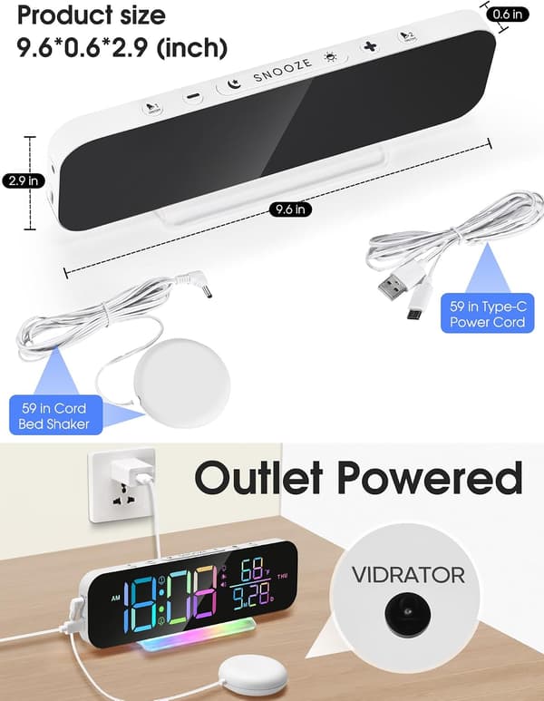 Väckarklocka Stor LED Digital Display Dubbla Alarm Flera RGB-färger