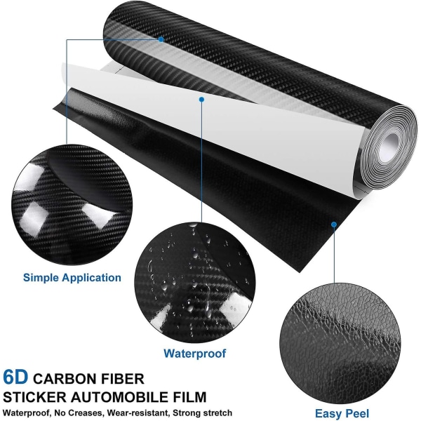 6d hiilikalvo, 30 x 300 cm hiilikuitu, vedenpitävä auton vinyylitarra tietokoneeseen, älypuhelimen case, moottoripyörään, ajoneuvoon (musta)