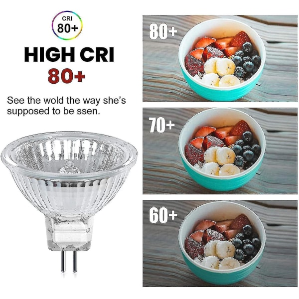 50w Gu5.3 Mr16 Dimbar Halogenpære, Dc 12v Lavspenning 2 Pin Base Spotlight Reflektorpære, 800 Lumen, Varm Hvit 2800k8-stk