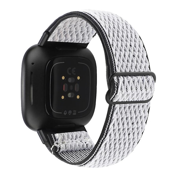 For Fitbit Versa 4 / Sense 2 Universal Wave Nylon Watch Band White Black