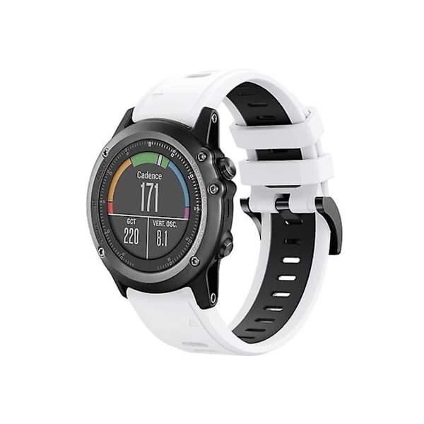 Rem for Garmin Fenix 3 Sapphire 26Mm To-farget Silikon Sportsklokkestropp Hvit-Svart