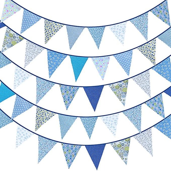 40ft Stof Bunting Banner Blå Blomster Vintage Bunting Flag Genanvendelige Bomuld Trekant Flag Guirlande Med 42 stk Vimpler Til Have Bryllup Baby Shower