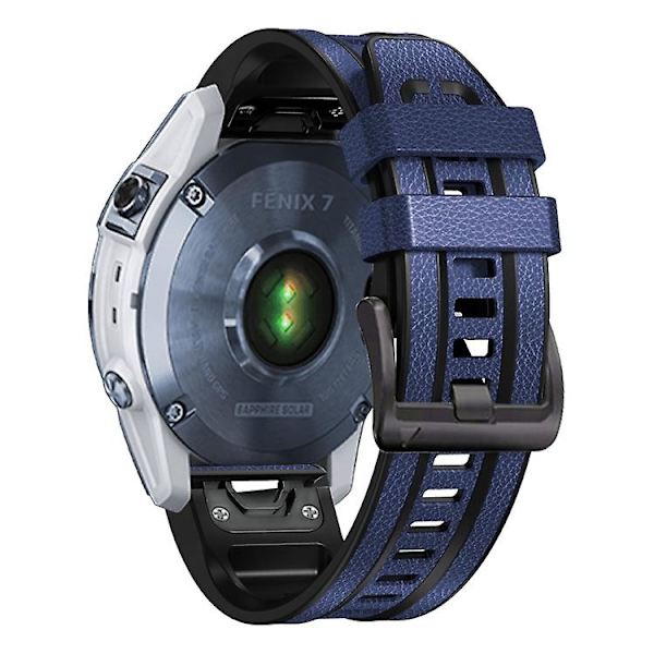 Til Garmin Fenix ​​7x Silikone + Læder Quick Release Urrem Dark Blue