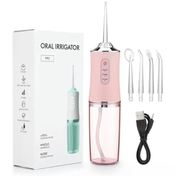 Oral IrrigatorWater Jet Floss 4 Jet Tip 220Ml 3 Modes Pink