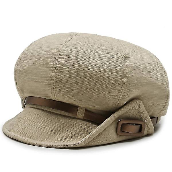 Retro-barettihatut naisille Vaakaraidat cap Korkealaatuinen barettivyö kahdeksankulmainen cap Beige