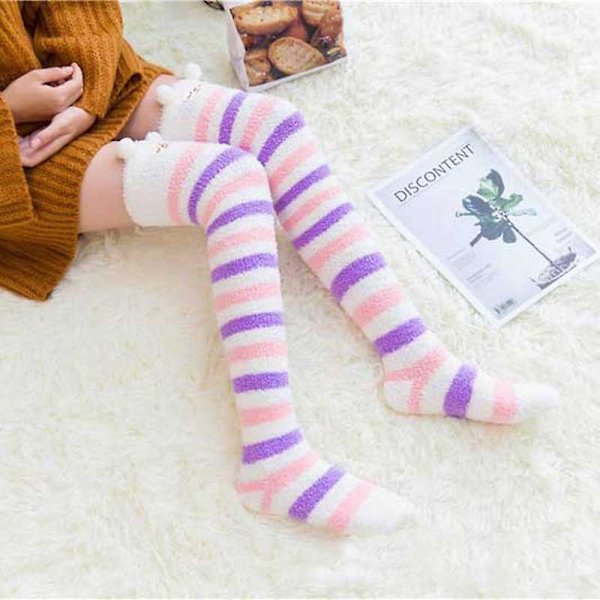 Coral Fleece Knästrumpor Förtjockad Varmrandig Tecknad Djurformad purple
