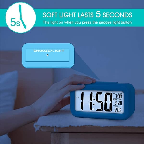 Vækkeur LED Digitalt Stort Display Snooze Natlys Blå