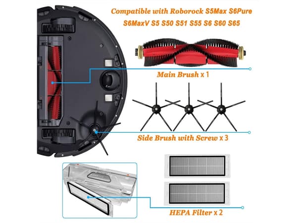 Tilbehør 8 Dele Xiaomi Roborock S5 Max/S6 Pure/S6 Maxv/S50/S51/S55/