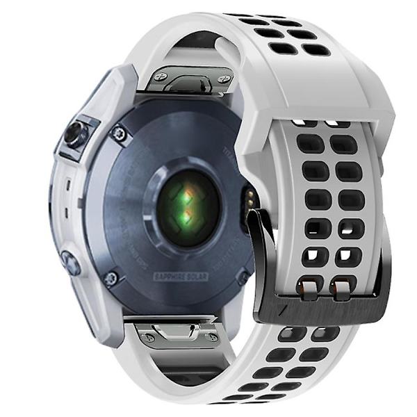 Til Garmin Fenix ​​7 26 mm Dual Row Holes Tofarvet silikoneurrem White Black