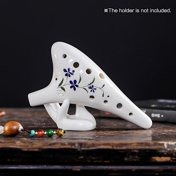 12 hull Rundt hode Keramisk Ocarina Alto C Håndmalt musikkinstrument med snormusikkpartitur Beskyttelsesveske for musikkelsker og -lærer Blue Flower