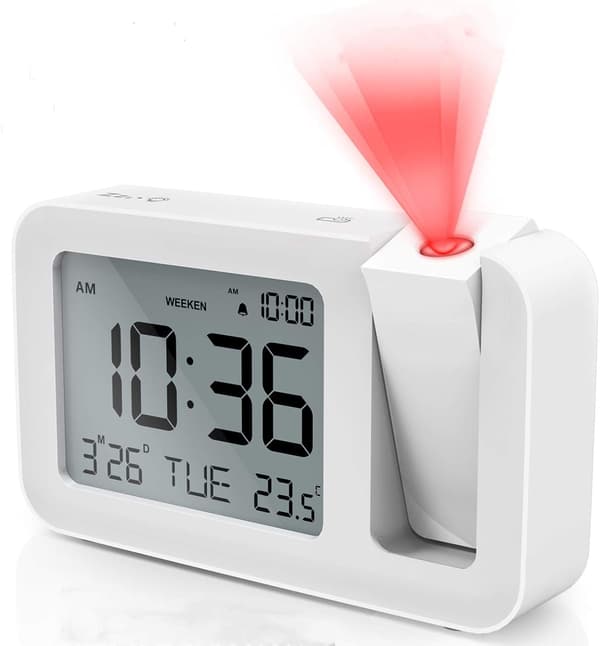 Projektionsväckarklocka för sovrum med stor 3,8-tums LED-display