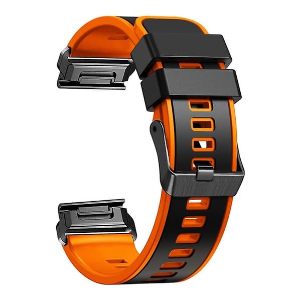 Til Garmin Fenix ​​7 22 mm Plain Weave To-farve Quick Release Silikone Watch Band Black Orange