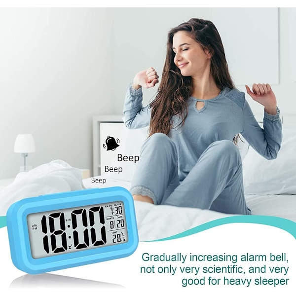 Väckarklocka LED Digital Stor Display Snooze Nattlampa Blå