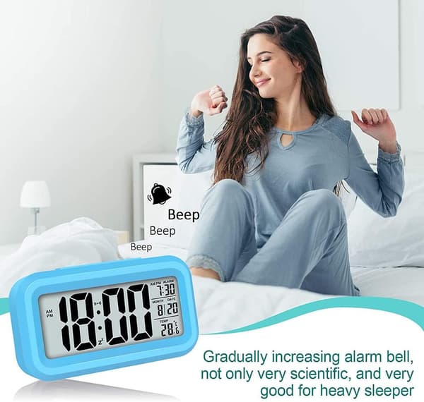 Vækkeur LED Digitalt Stort Display Snooze Natlys Blå