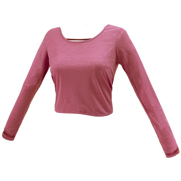 Kvinners Korte Topper Ryggløs Sexy Lang Ermet Sløyfe Skjorte For Dans Yoga Pink M