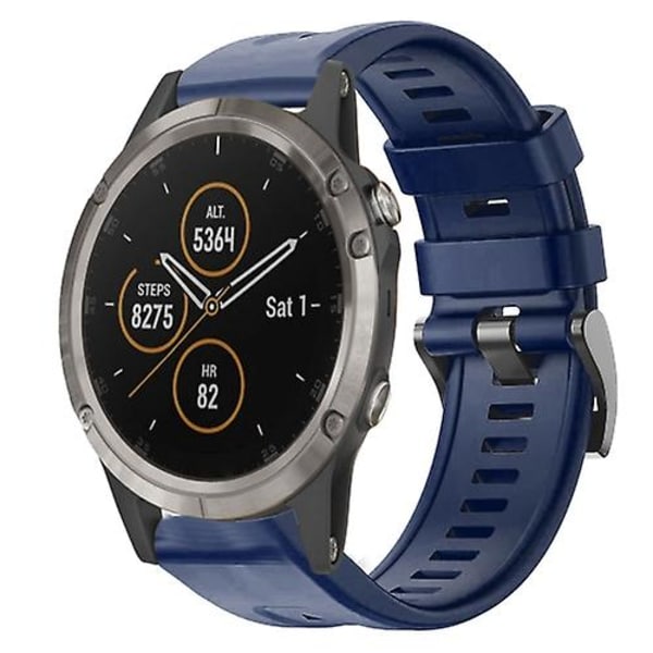 Til Garmin Fenix ​​5 metalspænde ensfarvet silikoneurrem Midnight Blue