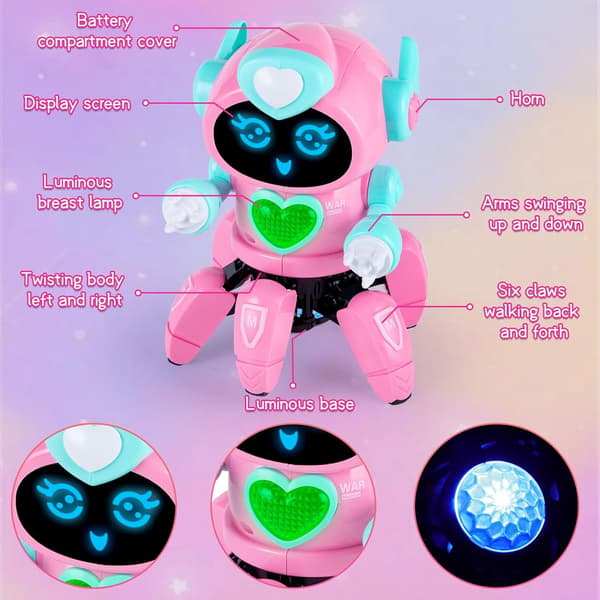 Robotleker for gutter og jenter Gådansende robotleker med blinkende lys og musikk Rosa