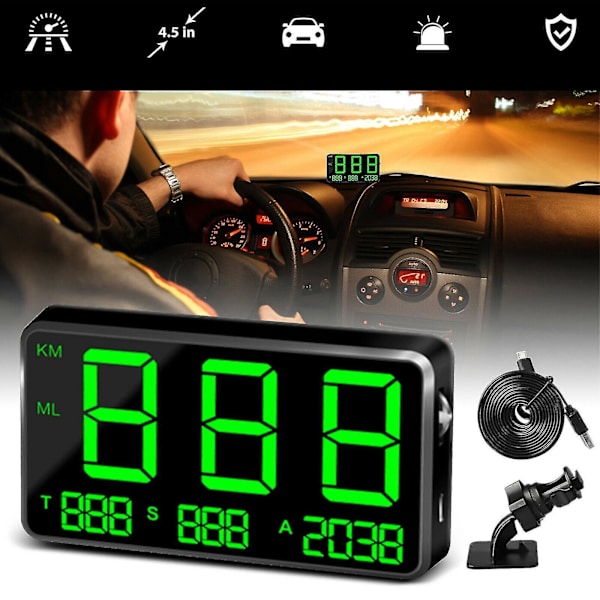 Auton GPS-nopeusmittari Head Up Display Overspeed Mph/km/h Varoitushälytys