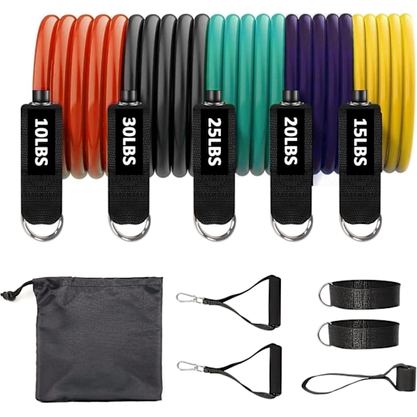 11-delars Set, Träning med Handtag, Fotledsremmar, Dörrfäste för Hemmet, Fitnessstretch för Fysioterapi, Vikter