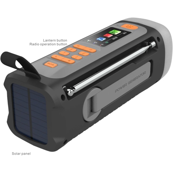 Utomhus Solcellsdriven Nödradio LED Ficklampa Portabel Handvev Am/Fm Radio 4500 Mah Batteri