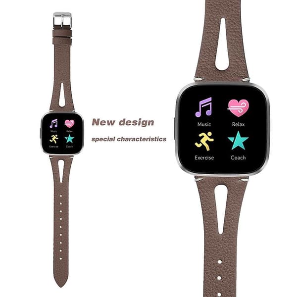 For Fitbit Versa 2 Leather Middle Opening Watch Band Powder Gray