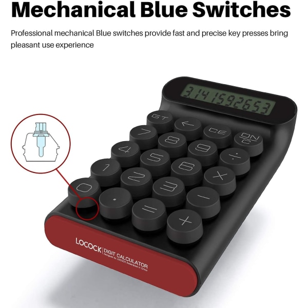 Mekanisk switch-beregner, håndholdt til dagligt og grundlæggende kontor, 10-cifret stort lcd-display (pink)