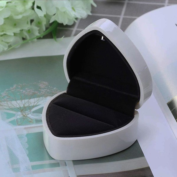 Led Ring Box Hjerte Form Velvet Holder Box Med Lys Til Forlovelse White