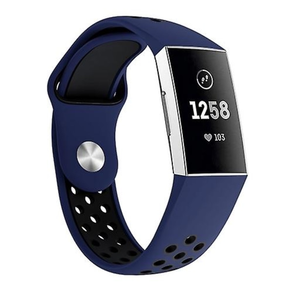 Tvåfärgad runda hål watch för Fitbit Charge 3, watch : 145-210 mm Black Blue